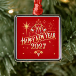 Gelukkig Nieuwjaar 2027 Viering Metalen Ornament