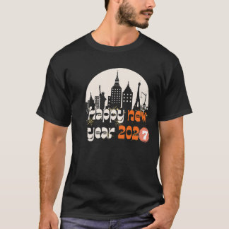 Gelukkig Nieuwjaar 2027 Wereldsteden Silhouet Retr T-shirt