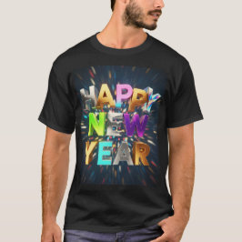 Gelukkig Nieuwjaar 3D Metallic Tekst – Feestelijke T-shirt
