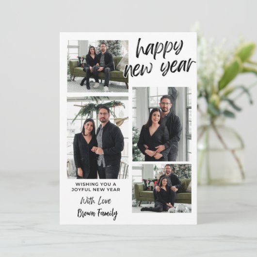 Gelukkig Nieuwjaar 4 Collage Multi-Photo Holiday K Kaart (Staand voorkant)