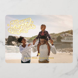 Gelukkig Nieuwjaar 7 Foto Horizontaal Goud Metaala Folie Feestdagenkaart