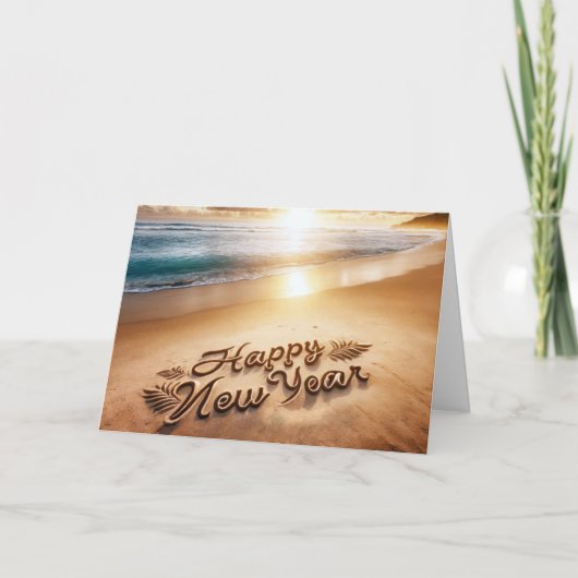 Gelukkig nieuwjaar aan zee feestdagen kaart (Voorkant)