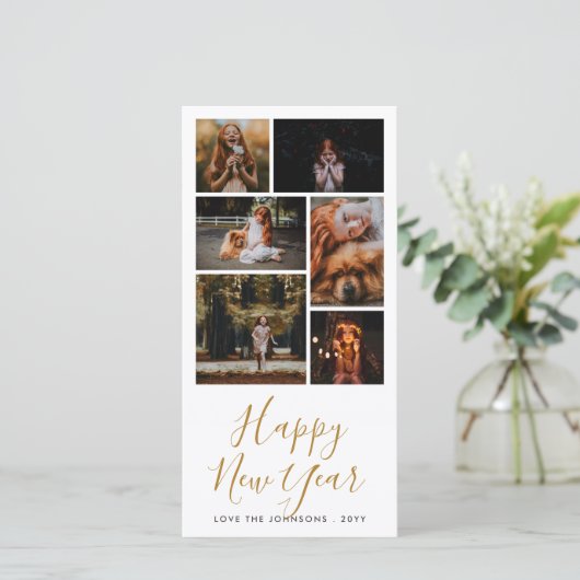 Gelukkig Nieuwjaar Aangepaste Groet Vakantie Colla Feestdagenkaart (Staand voorkant)