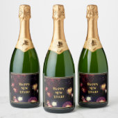 Gelukkig nieuwjaar (aanpasbaar) sparkling wijnetiket (Flessen)