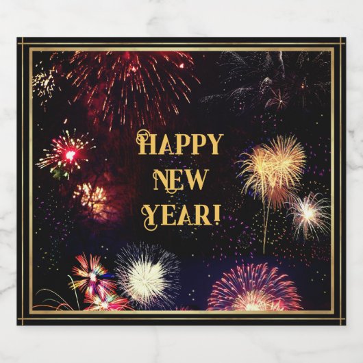 Gelukkig nieuwjaar (aanpasbaar) sparkling wijnetiket (Enkel label)