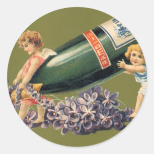 Gelukkig Nieuwjaar, antieke engelen met champagne Ronde Sticker