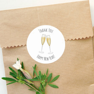 Gelukkig Nieuwjaar Aquarel Champagne Dank U Ronde Sticker
