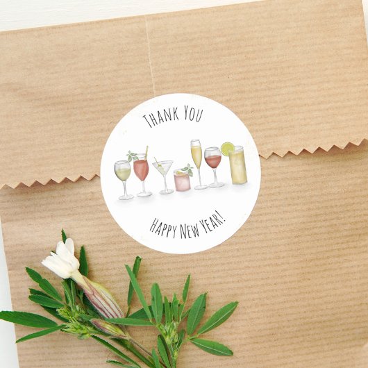 Gelukkig Nieuwjaar Aquarel Cocktails Bedankt Ronde Sticker