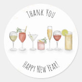 Gelukkig Nieuwjaar Aquarel Cocktails Bedankt Ronde Sticker (Voorkant)