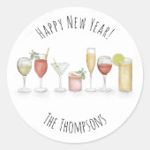 Gelukkig Nieuwjaar Aquarel Cute Cocktail Dranken Ronde Sticker (Voorkant)