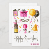 Gelukkig Nieuwjaar Aquarel Feestdagenkaart (Voorkant / Achterkant)