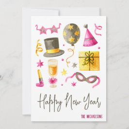 Gelukkig Nieuwjaar Aquarel Feestdagenkaart
