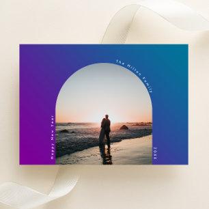 GELUKKIG Nieuwjaar Arch Oval Bold Ombre Gradiënt Feestdagenkaart