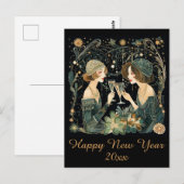  Gelukkig Nieuwjaar Art Deco Dames Briefkaart (Voorkant / Achterkant)