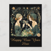  Gelukkig Nieuwjaar Art Deco Dames Briefkaart (Voorkant)