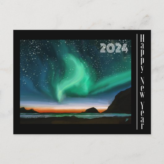 Gelukkig Nieuwjaar - Aurora Borealis Kaart (Voorkant)