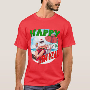 Gelukkig Nieuwjaar Beach Santa T-shirt