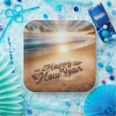 Gelukkig Nieuwjaar Beach Sunrise Papieren Bordje (Feest)