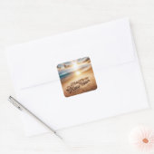 Gelukkig Nieuwjaar Beach Sunrise Vierkante Sticker (Envelop)