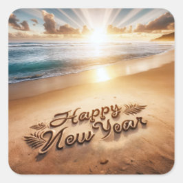 Gelukkig Nieuwjaar Beach Sunrise Vierkante Sticker
