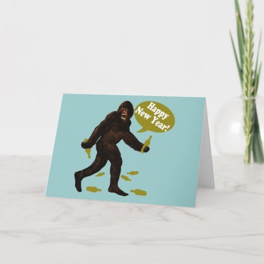 Gelukkig Nieuwjaar Bigfoot Feestdagen Kaart (Voorkant)