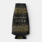 Gelukkig Nieuwjaar Black Faux Gold Confetti Vakant Flesjeskoeler (Voorkant)
