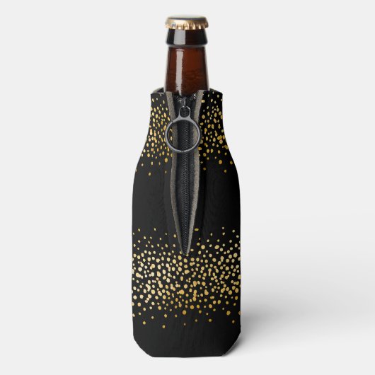 Gelukkig Nieuwjaar Black Faux Gold Confetti Vakant Flesjeskoeler (Fles Achterkant)