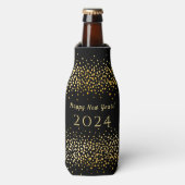 Gelukkig Nieuwjaar Black Faux Gold Confetti Vakant Flesjeskoeler (Fles Voorkant)