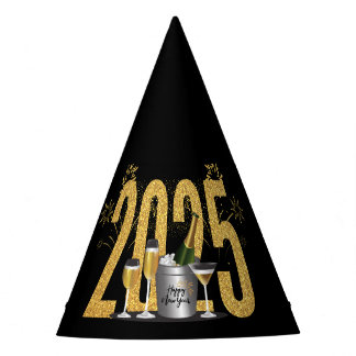 Gelukkig Nieuwjaar - Black Gold Party Pet Feesthoedjes