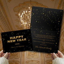 Gelukkig nieuwjaar Black & Gold Stars Elegant