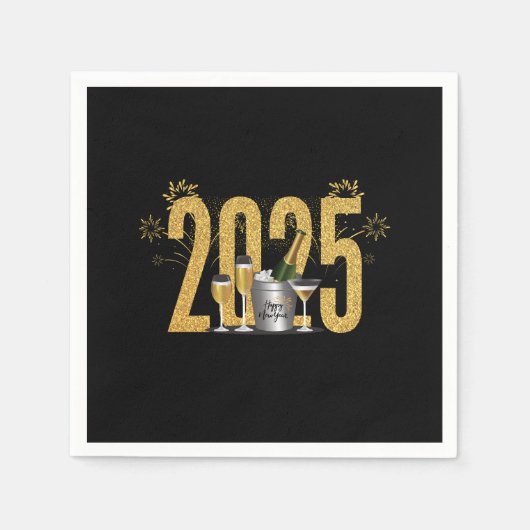 Gelukkig Nieuwjaar - Black Napkin Servet (Voorkant)