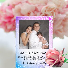 Gelukkig Nieuwjaar Blauw & Paars Sneeuwlandschap F Feestdagenkaart