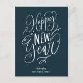 Gelukkig Nieuwjaar Blauw Script Modern Non Photo Feestdagenkaart (Voorkant)