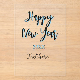 Gelukkig nieuwjaar blauw zwart vet eenvoudig jaar  acryl uitnodigingen