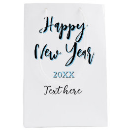 Gelukkig nieuwjaar blauw zwart vet eenvoudig jaar  medium cadeauzakje