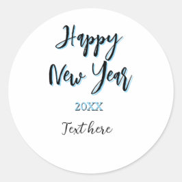 Gelukkig nieuwjaar blauw zwart vet eenvoudig jaar  ronde sticker