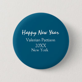 Gelukkig nieuwjaar blauwe naam plaats jaar boho ee ronde button 5,7 cm