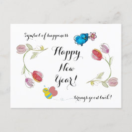 Gelukkig Nieuwjaar bloemen en symbool van geluk Briefkaart