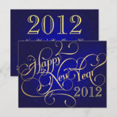 Gelukkig Nieuwjaar Blue Gold Party Uitnodigt Uitnodiging Briefkaart (Voorkant / Achterkant)