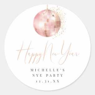 Gelukkig Nieuwjaar Blush Roze Gouden Disco Bal Ronde Sticker