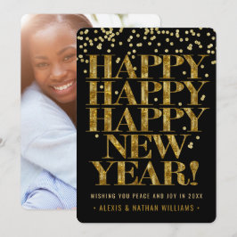 Gelukkig Nieuwjaar | Bold Gold Confetti 1 Foto Feestdagenkaart