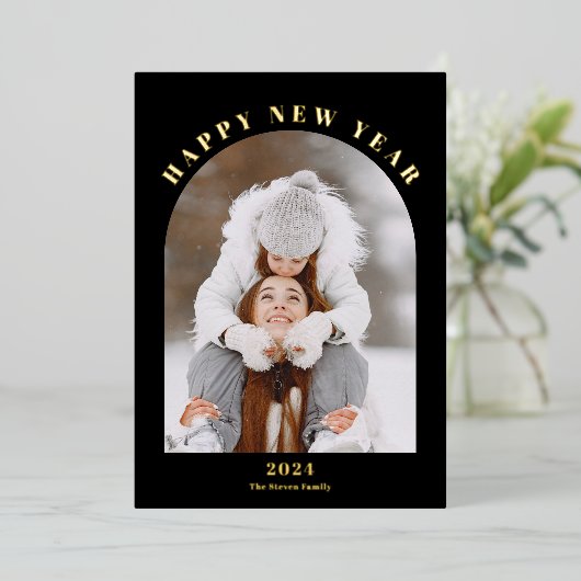 Gelukkig Nieuwjaar boogjaar in review 13 foto's zw Folie Feestdagenkaart (Staand Voorkant)