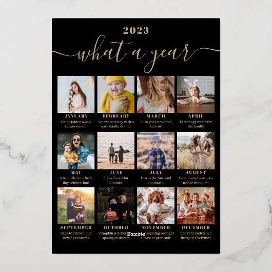 Gelukkig Nieuwjaar boogjaar in review 13 foto's zw Folie Feestdagenkaart (Achterkant)