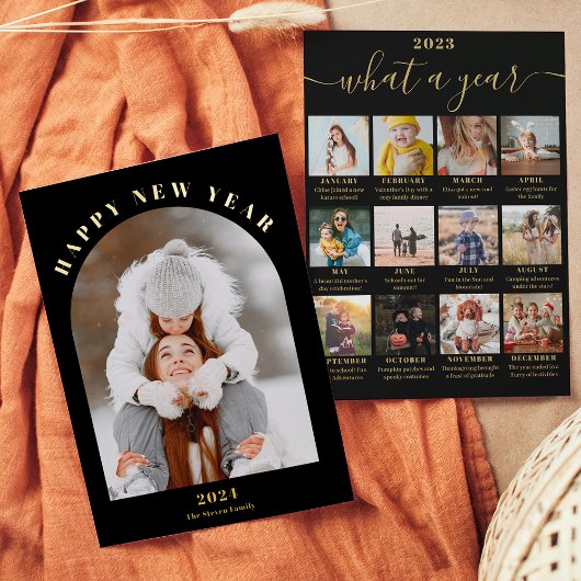 Gelukkig Nieuwjaar boogjaar in review 13 foto's zw Folie Feestdagenkaart