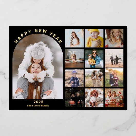 Gelukkig Nieuwjaar boogjaar in review 15 foto's go Folie Feestdagenkaart (Voorkant)