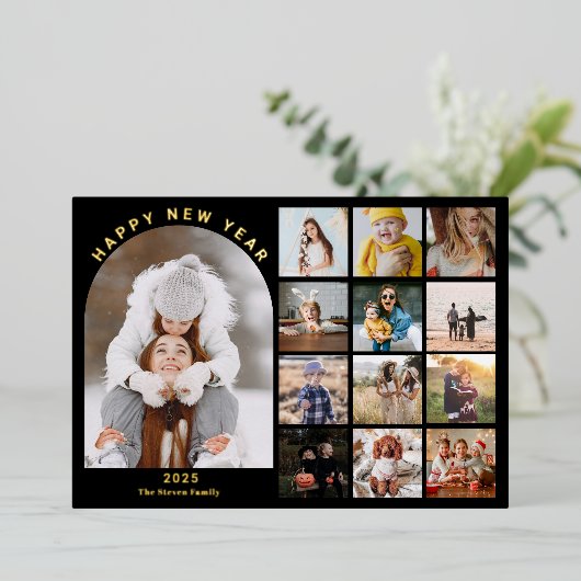 Gelukkig Nieuwjaar boogjaar in review 15 foto's go Folie Feestdagenkaart (Staand Voorkant)