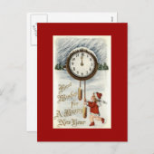 Gelukkig Nieuwjaar  Briefkaarten Kind met Klok (Voorkant / Achterkant)