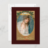 Gelukkig Nieuwjaar  Briefkaarten Lady in Windows (Voorkant / Achterkant)