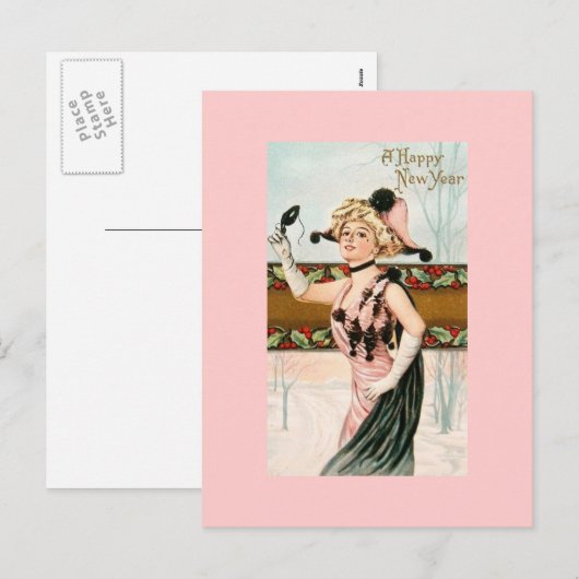 Gelukkig Nieuwjaar  Briefkaarten Lady Masquerade (Voorkant / Achterkant)