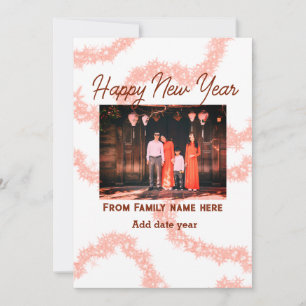 Gelukkig nieuwjaar bruin foto familienaam glitters kaart